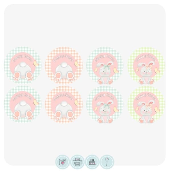 Pastel Easter Bunny Cupcake Toppers Edible Cake Toppers